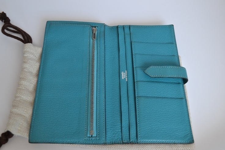 Hermes Bearn wallet Turquoise In Good Condition In Paris, FR