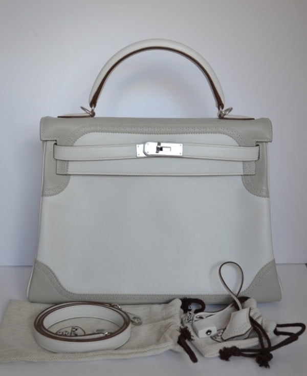 Hermes Kelly 32 Ghillies Argile and white