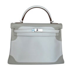 Hermes Kelly 32 Ghillies Argile and white