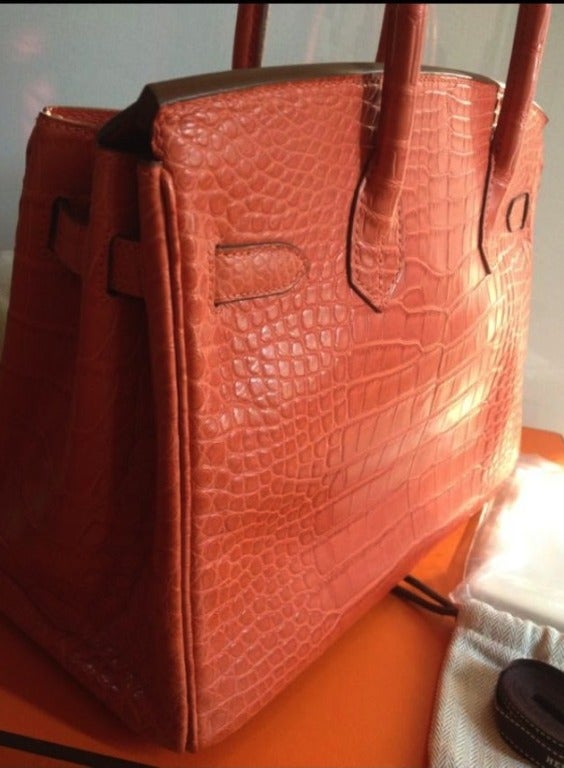 Hermès Birkin 30 Alligator matte-Orange Sanguine In New Condition In Paris, FR