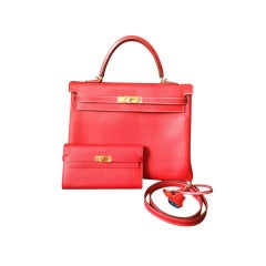 Hermes Kelly 35 Candy Rouge Casaque Bleu Thalassa and Kelly wallet