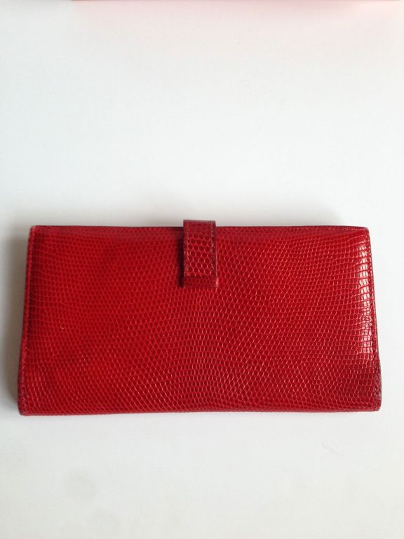 Hermes Bearn wallet Lizard Red In Good Condition In Paris, FR