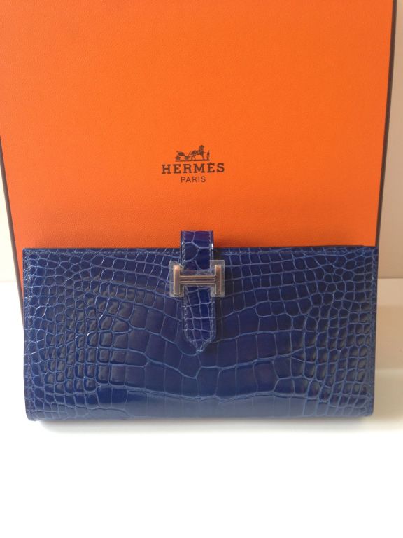 Hermes Bearn wallet Alligator Bleu Saphir (Blue sapphire) at 1stdibs  