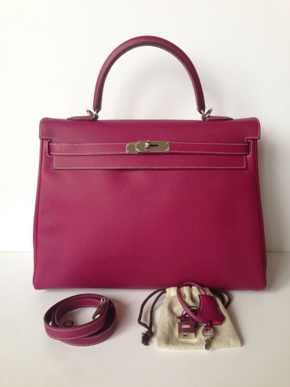 Hermes Kelly 35 Candy Tosca 
Epsom leather – Kelly « retourne » 
Candy collection Tosca and Rose Tyrien
Palladium hardware 
Stamp P
Hermes Paris Made In France 
Hermes sales bag – please to consider it before purchasing 
New condition 
All