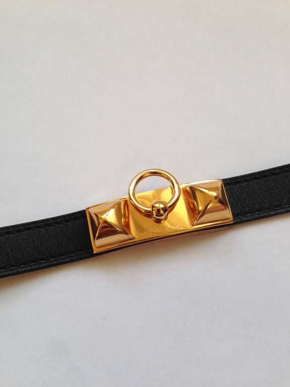 Hermes Rivale bracelet black and gold plated In New Condition For Sale In Paris, FR