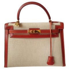 Hermes Kelly 32 Bimatiere Box and canvas gold hardware