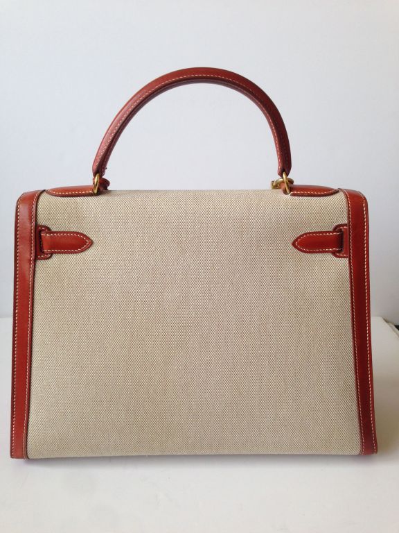 Women's Hermes Kelly 32 Bimatiere Box and canvas gold hardware