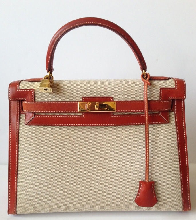 Hermes Kelly 32 Bimatiere Box and canvas gold hardware 1