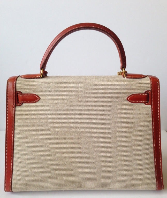 Hermes Kelly 32 Bimatiere Box and canvas gold hardware 3