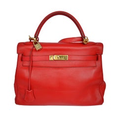 Hermes Kelly 32 Veau Gulliver Rouge Vermillon ghdw