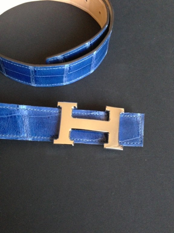 Hermes Buckle H / Constance + Belt In Royal Blue crocodile at 1stdibs  