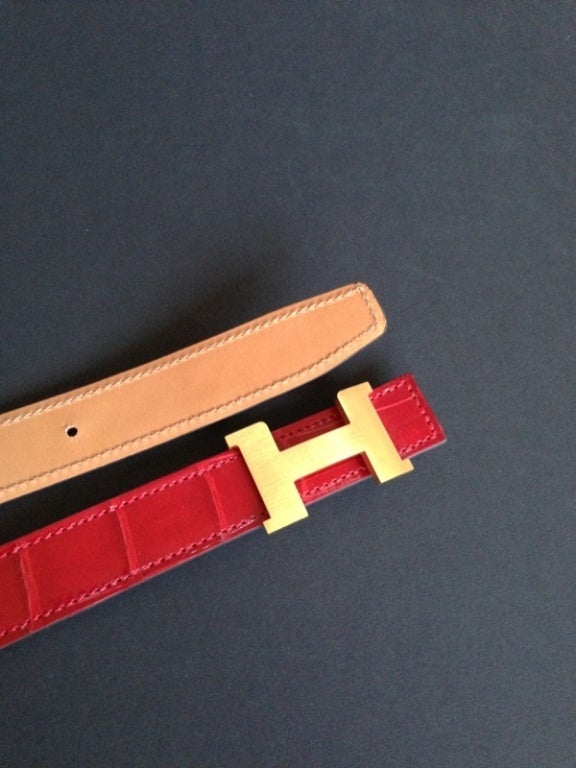 Hermes Buckle H / Constance + Belt Red crocodile at 1stdibs  
