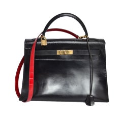 Hermes Kelly 32 Black box with gold hardware and crocodile strap