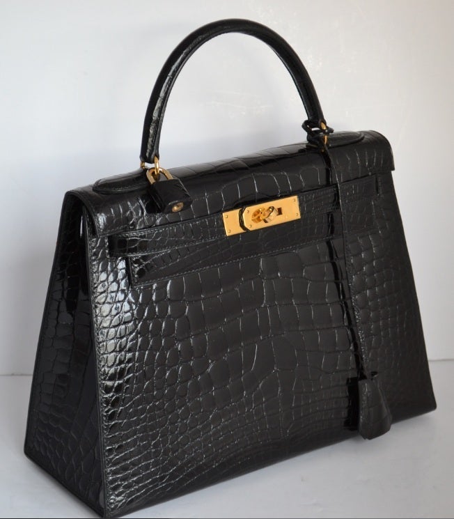 Hermes Kelly 28 crocodile Mississippi with gold hardware 1