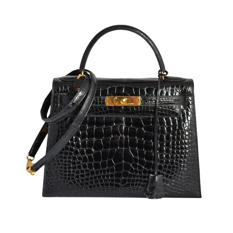 Hermes Kelly 28 crocodile Mississippi with gold hardware