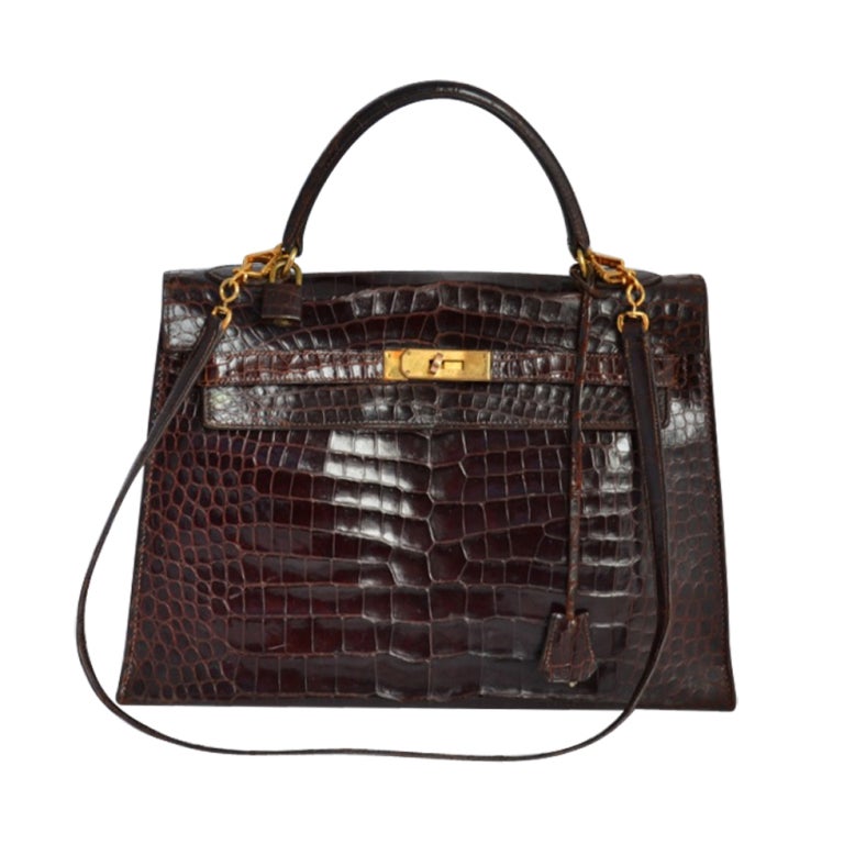 Authentic Hermès Kelly 32 crocodile Porosus Havane