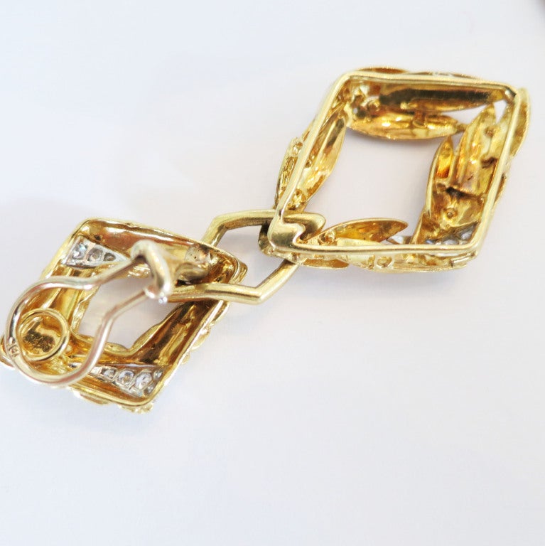 Women's Pair of  gold and diamond pendant-earclips For Sale