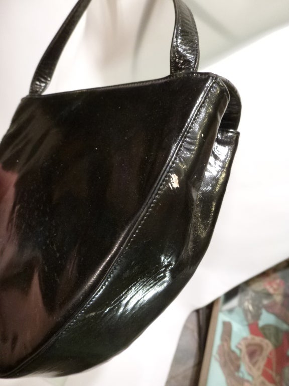 Charles Jourdan 80s Molded Face Patent Leather Bag For Sale 7
