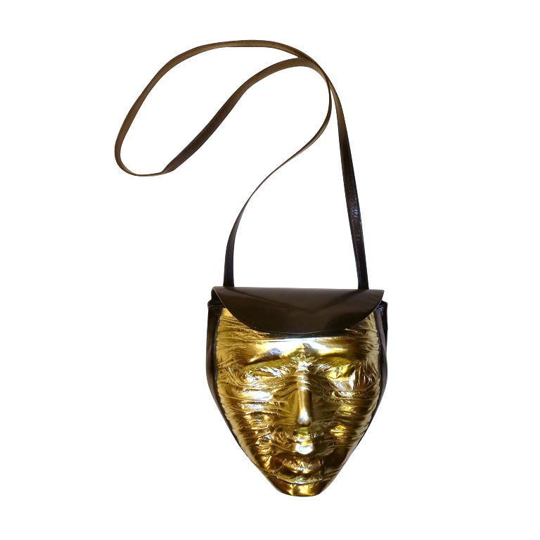 Charles Jourdan 80s Molded Face Patent Leather Bag For Sale