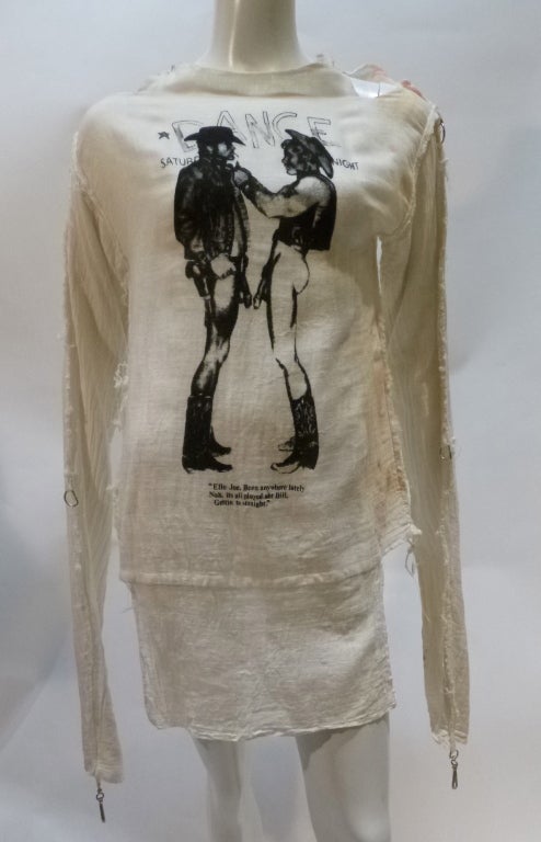This is an iconic shirt made by the Boy Boutique in Kings Road, London, in the late-1970s. Boy reproduced some of the early designs created by Sex Boutique, designed and owned by Vivienne Westwood and Malcolm McLaren. This is one of those shirts.
