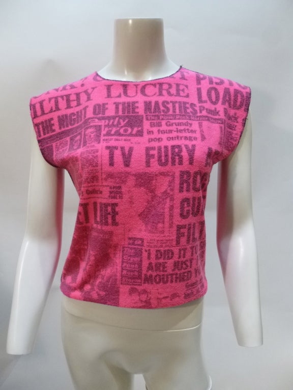 Vintage Pamla Motown 1970s Sex Pistols Newsprint Terry Tee Shirt