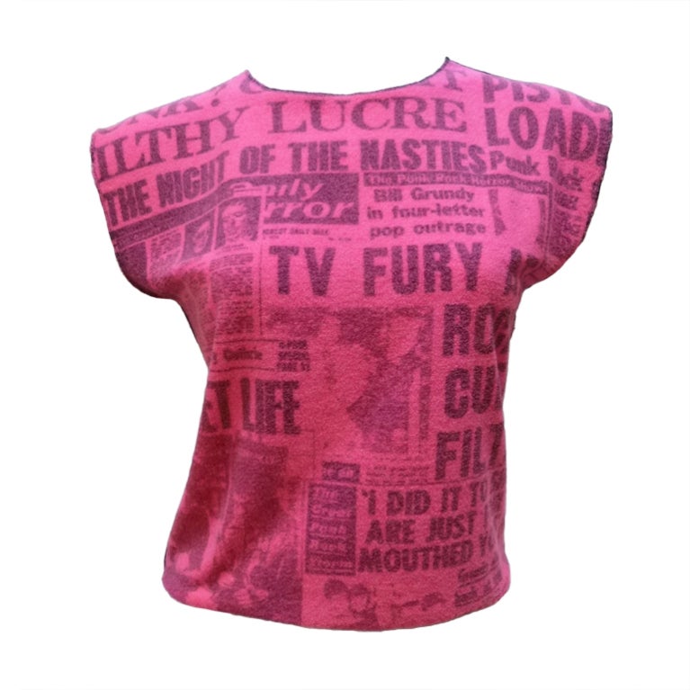 Vintage Pamla Motown 1970s Sex Pistols Newsprint Terry Tee Shirt For