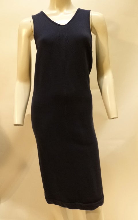 Helmut Lang Vintage Prototype 1997 Navy Blue Hooded Jersey Dress