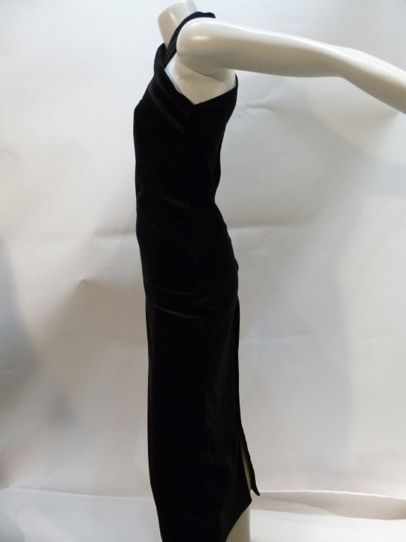 Vintage Versace Sleeveless Black Velvet Column Dress For Sale 2