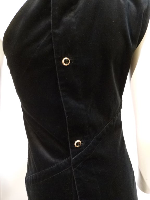 Vintage Versace Sleeveless Black Velvet Column Dress For Sale 5