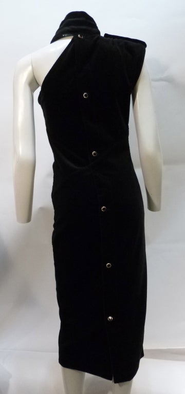 Vintage Versace Sleeveless Black Velvet Column Dress For Sale 6