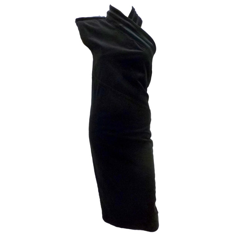 Vintage Versace Sleeveless Black Velvet Column Dress For Sale