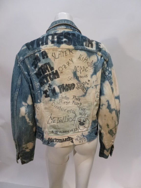 Vintage 1960s Lee Denim Jacket with 1980s Heavy Metal Graffiti For Sale ...