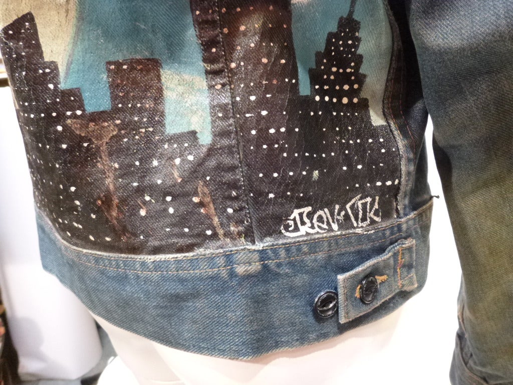 Vintage 1970s Lee Riders Denim Customized Back Painting Graffiti For Sale 1