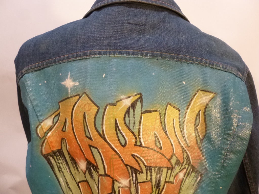 Vintage 1970s Lee Riders Denim Customized Back Painting Graffiti For Sale 2