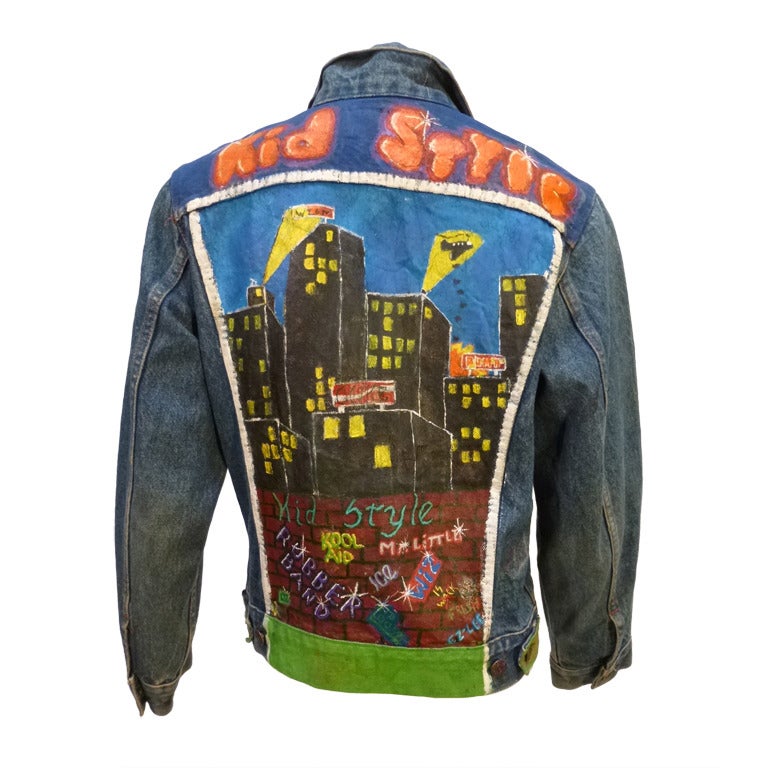 Vintage 1970s Levis Customized Denim Jacket Hand-Painted Graffiti For Sale