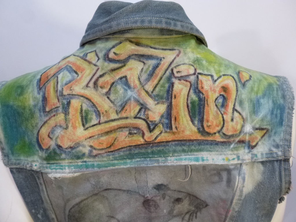 Vintage Customized Ranchcraft Denim Jacket Badges Graffiti Back Painting For Sale 1