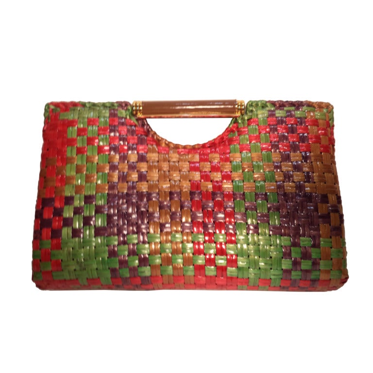 Rodo White Woven Wicker Clutch Bag For Sale at 1stDibs