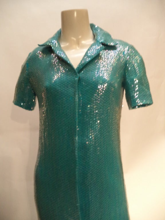 Halston Short Sleeved Shirtdress With Opalescent Sequins