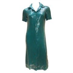 Vintage Halston Short Sleeved Shirtdress With Opalescent Sequins