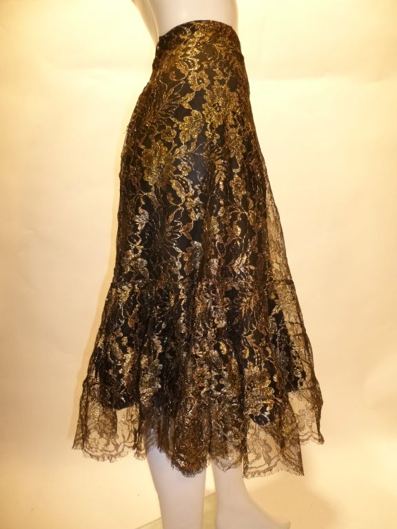 Women's Stunning Thea Porter Couture 1970s A-Line Bronze Lace Skirt For Sale