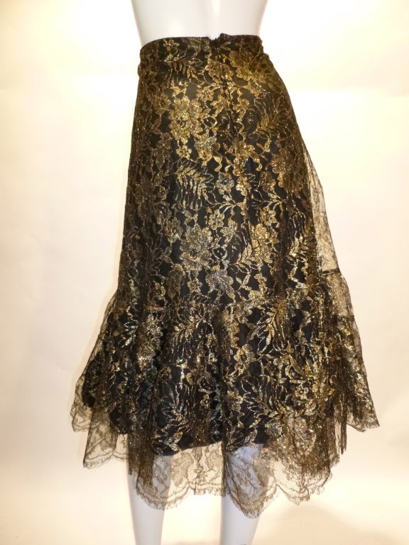 Stunning Thea Porter Couture 1970s A-Line Bronze Lace Skirt For Sale 1