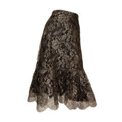 Retro Stunning Thea Porter Couture 1970s A-Line Bronze Lace Skirt