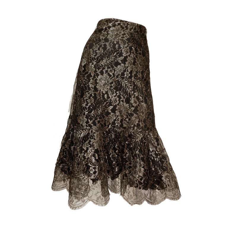 Stunning Thea Porter Couture 1970s A-Line Bronze Lace Skirt For Sale 4