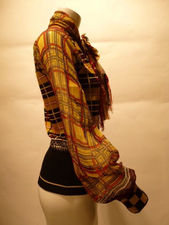 Jean Paul Gaultier Maille Femme Plaid Bow Blouse For Sale 1