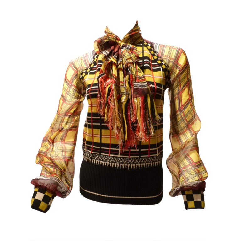 Jean Paul Gaultier Maille Femme Plaid Bow Blouse For Sale