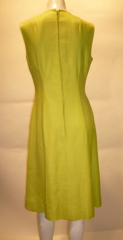 Vintage 1960s Chartreuse Trigere Sleeveless Day Dress For Sale 2