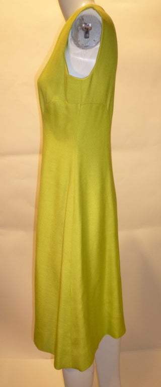 Vintage 1960s Chartreuse Trigere Sleeveless Day Dress For Sale 3
