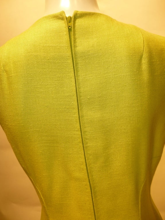 Vintage 1960s Chartreuse Trigere Sleeveless Day Dress For Sale 4