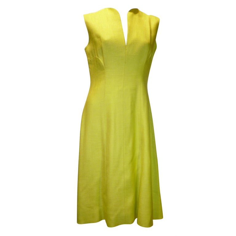 Vintage 1960s Chartreuse Trigere Sleeveless Day Dress For Sale