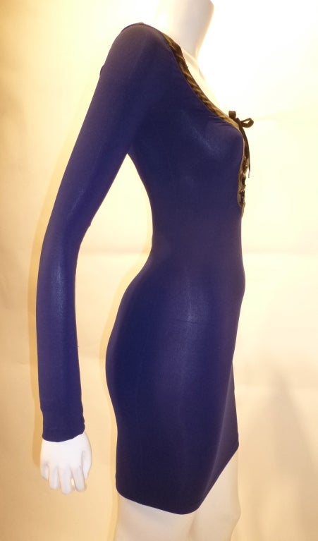 Jean Paul Gaultier Femme Tight Lycra and Leather Lace-Up Dress For Sale 2